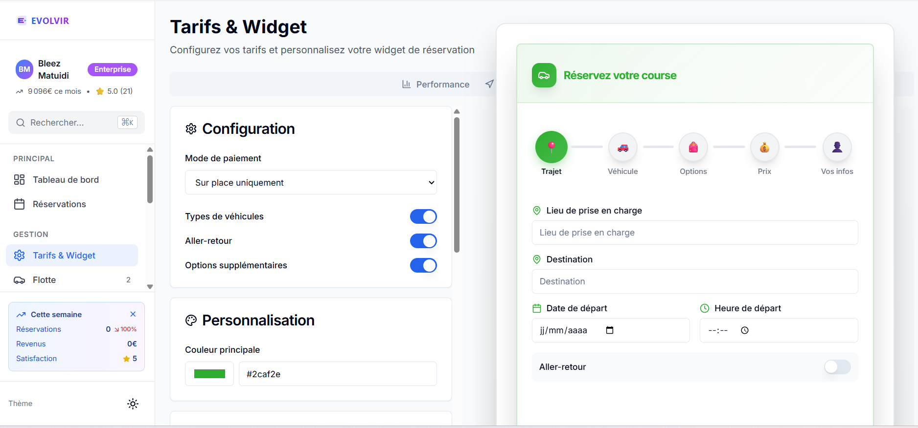 Widget de réservation Evolvir 1