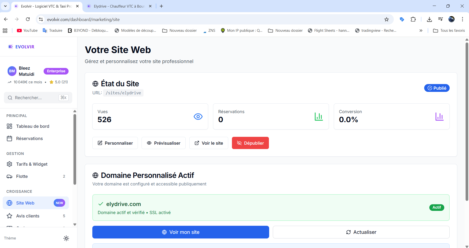 Dashboard Evolvir - Gestion complète VTC 1