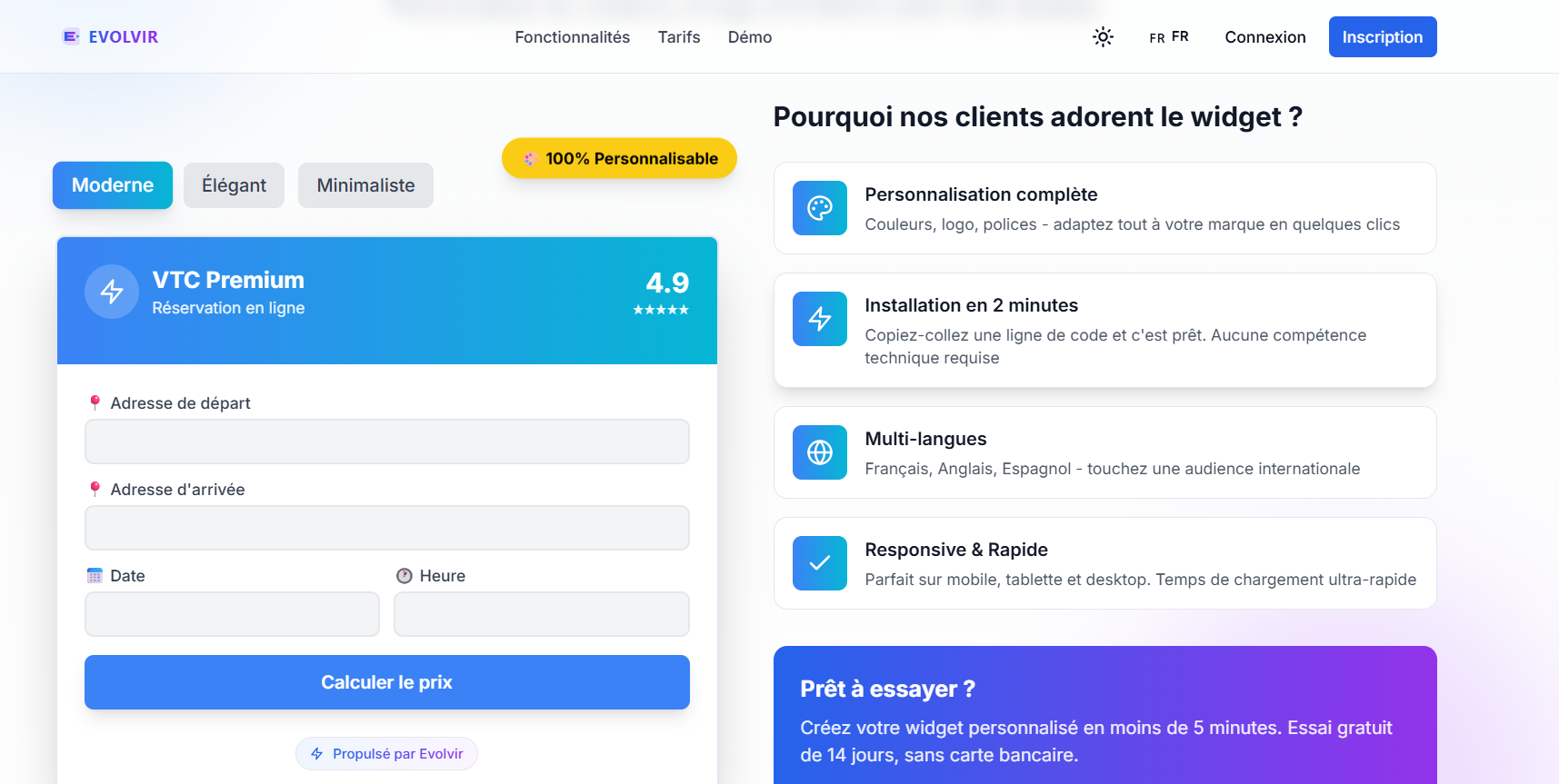 Widget de réservation Evolvir 3